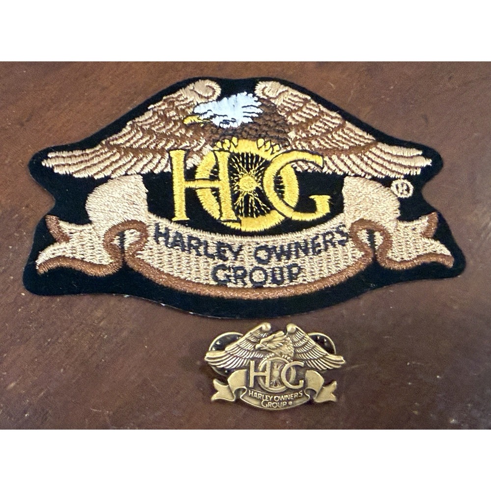 Vintage Lot 1993 Harley Davidson HOG Owners Group Jacket Patch Matching Pin Set